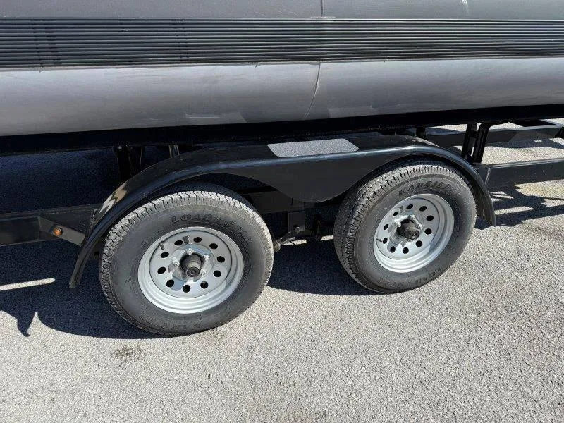 Slide: The Image of 2022 Tahoe LTZ VRB 2485 trailer wheels on asphalt surface. - 22