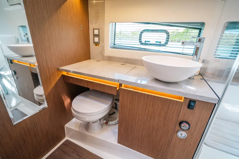 Slide: The Image of Modern bathroom interior of 2021 Jeanneau Leader 12.5 WA yacht with sleek design. - 20