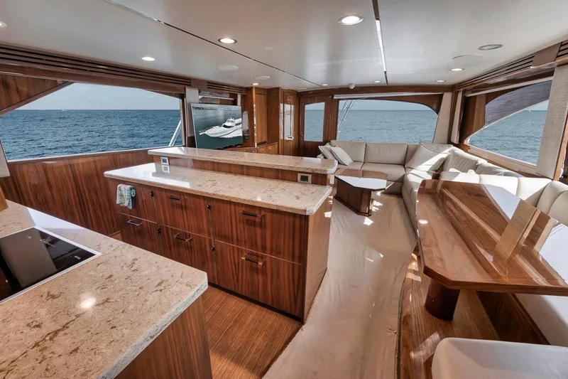 Slide: The Image of Luxurious interior of 2019 Viking 68 Convertible yacht with ocean view. - 17