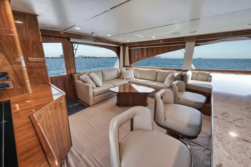 Slide: The Image of Luxurious interior of 2019 Viking 68 Convertible yacht with ocean view. - 19