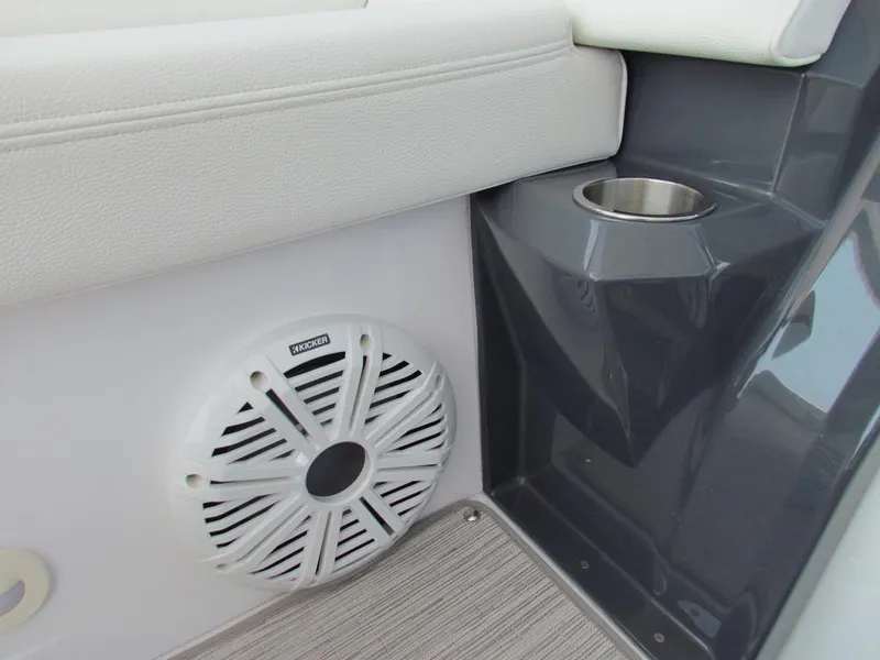 Slide: The Image of 2020 Cruisers Yachts 35 Express interior with speaker and cup holder detail. - 17