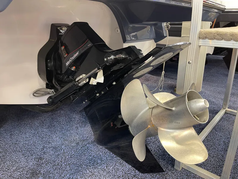 Slide: The Image of 2025 Monterey 218 SS boat propeller and outdrive on display. - 5