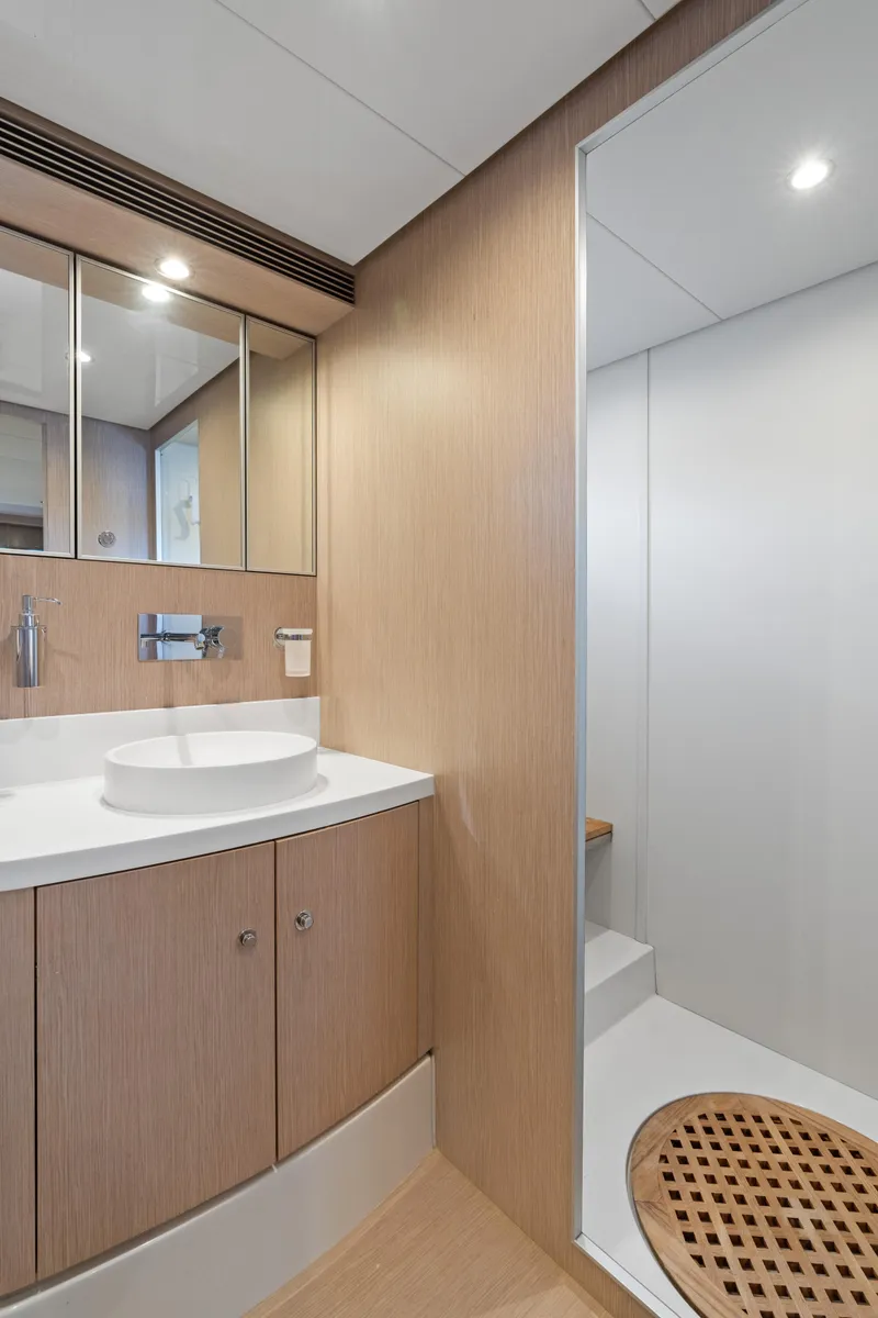 Slide: The Image of Luxurious bathroom interior of 2015 Riva 63 Virtus yacht with modern fixtures. - 31