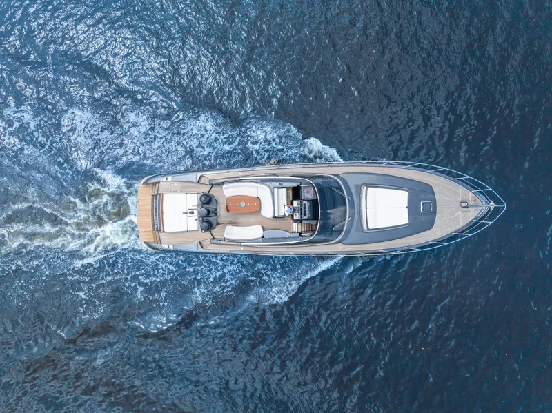 Slide: The Image of Aerial view of 2015 Riva 63 Virtus yacht cruising on open water. - 7