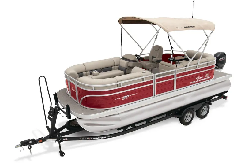 Slide: The Image of 2025 Sun Tracker Party Barge 20 DLX with Mercury Pro XS outboard motor. - 2