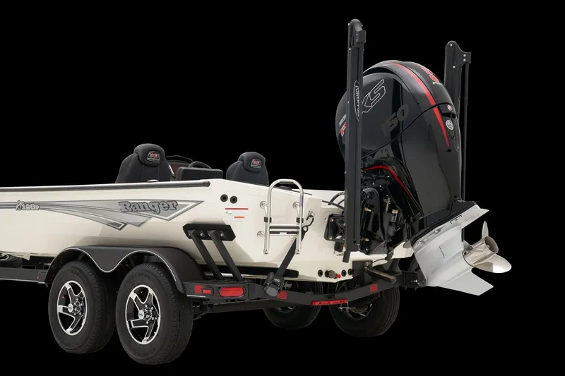 Slide: The Image of 2025 Ranger RT198P boat with powerful outboard motor and sleek design. - 8