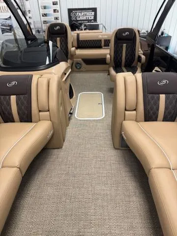 Slide: The Image of Luxurious interior of 2025 Barletta Lusso L25UC boat with plush seating and elegant design. - 6