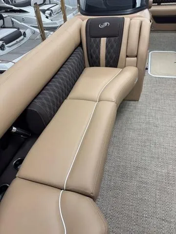 Slide: The Image of Luxurious seating on 2025 Barletta Lusso L25UC boat, featuring elegant tan upholstery. - 7