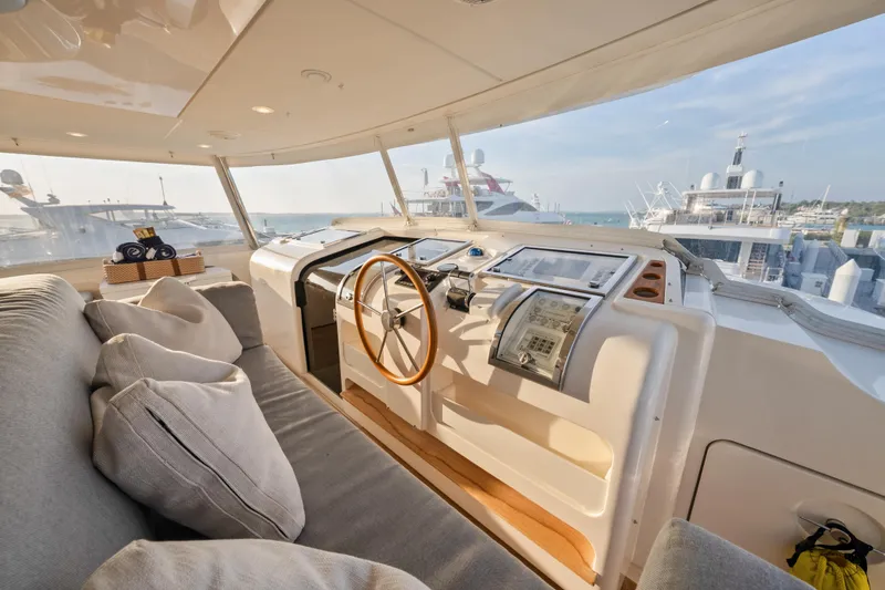 Slide: The Image of Luxurious 2012 Sanlorenzo SD92 yacht helm with plush seating and panoramic views. - 21