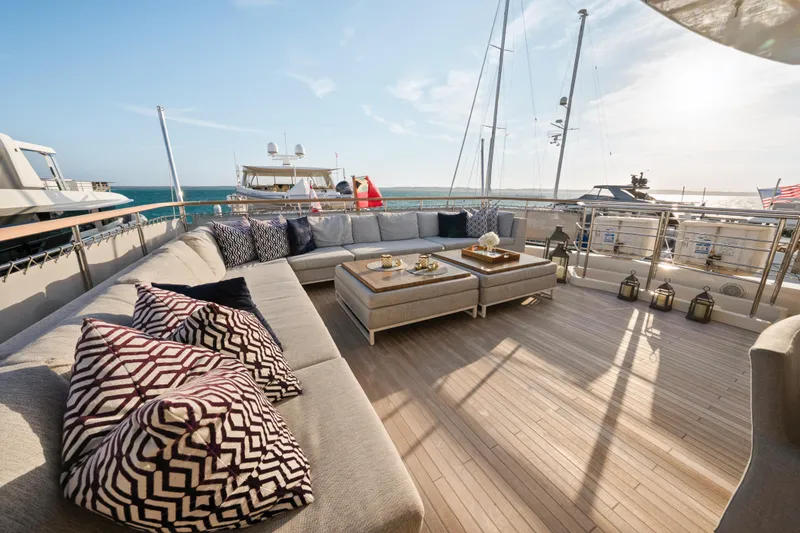 Slide: The Image of Luxurious Sanlorenzo SD92 yacht deck with elegant seating, 2012 model, ocean view. - 37