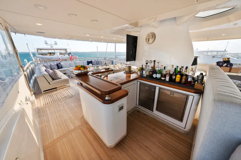 Slide: The Image of Luxurious Sanlorenzo SD92 yacht interior with bar, lounge area, and ocean view, 2012 model. - 40