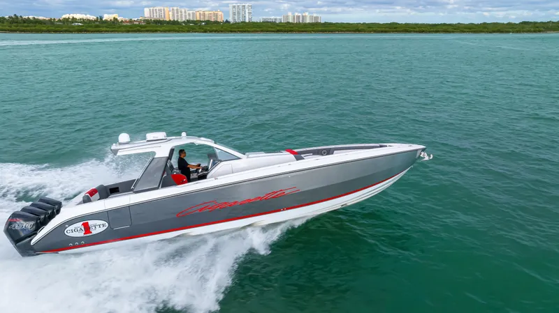 Slide: The Image of 2022 Cigarette 42 Auroris speedboat cruising on open water. - 40