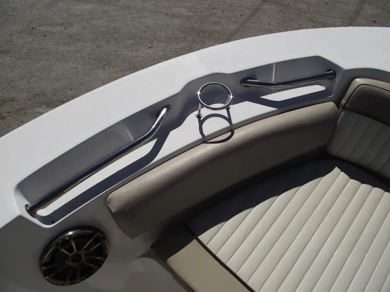 Slide: The Image of 2016 Sea Fox 186 Commander boat interior with cushioned seating and stainless steel details. - 10