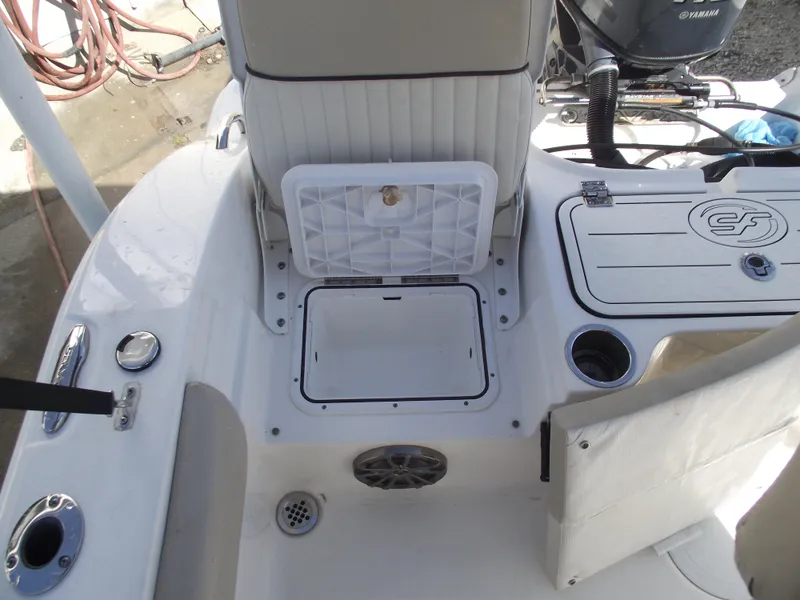 Slide: The Image of 2016 Sea Fox 186 Commander boat interior with storage compartments and seating. - 27
