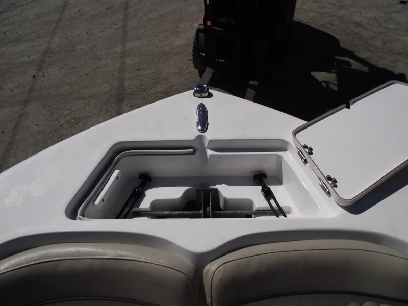 Slide: The Image of 2016 Sea Fox 186 Commander boat bow storage compartment with open hatch. - 6