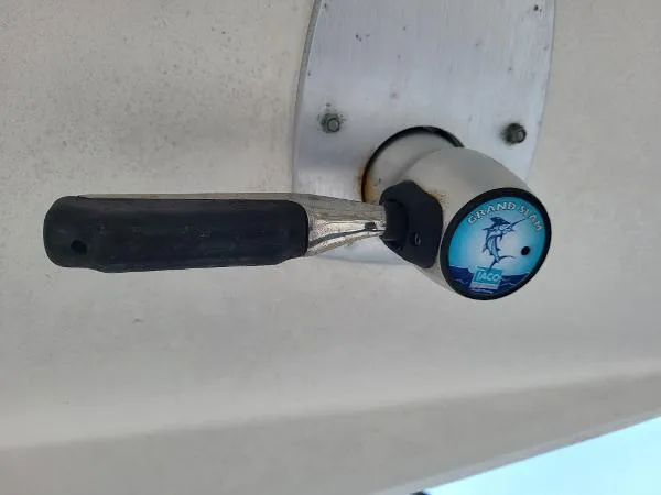 Slide: The Image of Boat handle on 2014 Robalo R 300, featuring Grand Slam Taco Marine logo. - 23