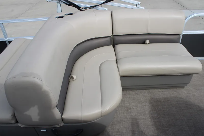 Slide: The Image of 2022 Sun Tracker Party Barge 18 DLX pontoon seating, beige upholstery, spacious and comfortable design. - 11