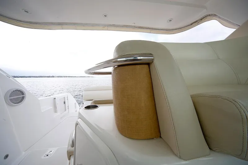 Slide: The Image of 2007 Tiara Yachts 3900 Sovran interior, featuring elegant seating and ocean view. - 27