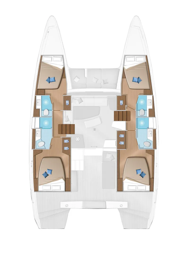 Slide: The Image of Floor plan of 2025 Lagoon 42 Millenium catamaran, featuring spacious cabins and modern layout. - 18