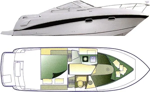 Slide: The Image of 2001 Four Winns 268 Vista cabin interior with kitchenette and seating area. - 9