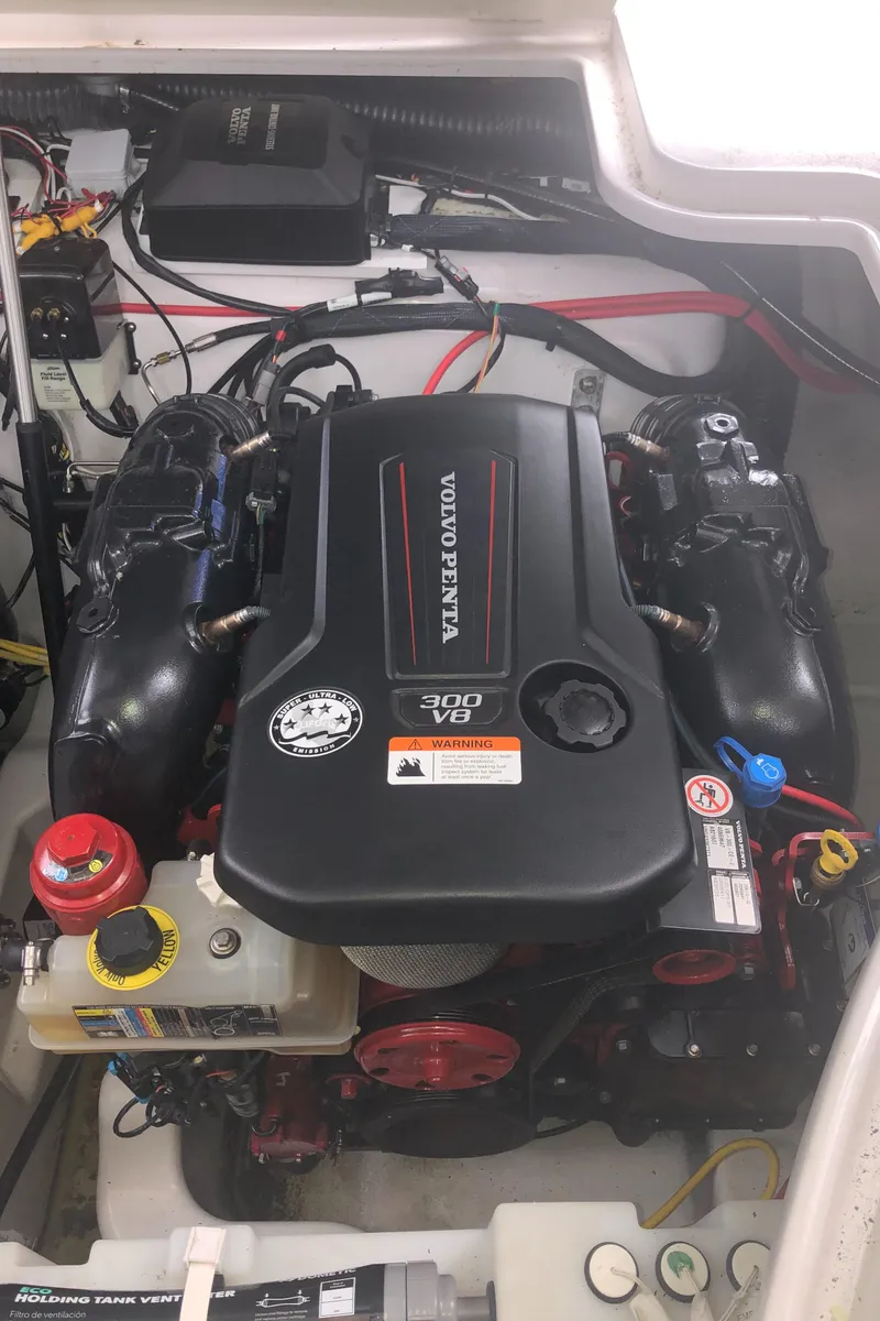 Slide: The Image of Engine compartment of a 2018 Four Winns V355 boat with Volvo Penta 300 V8 engine. - 37