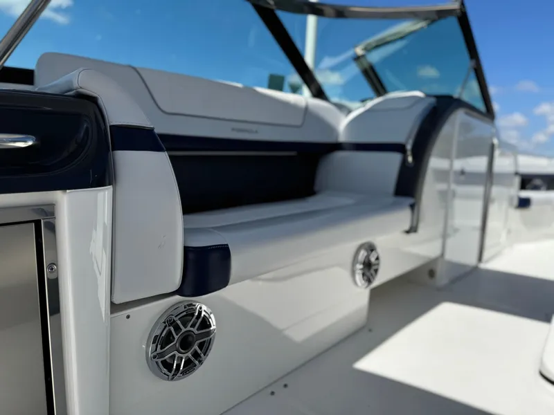 Slide: The Image of 2023 Formula 350 Crossover Bowrider interior with sleek seating and modern design. - 21