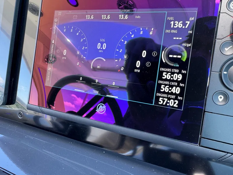 Slide: The Image of Dashboard of 2023 Formula 350 Crossover Bowrider displaying engine and fuel data. - 29