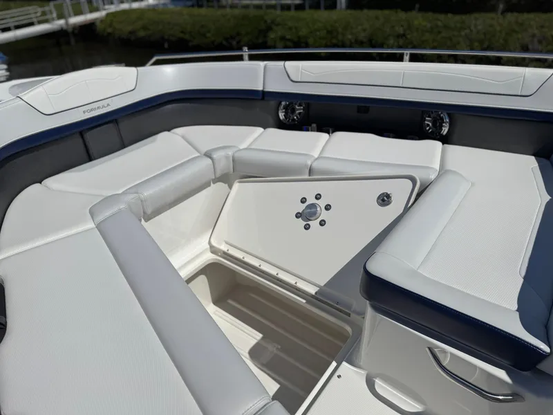 Slide: The Image of 2023 Formula 350 Crossover Bowrider interior with luxurious seating and sleek design. - 37