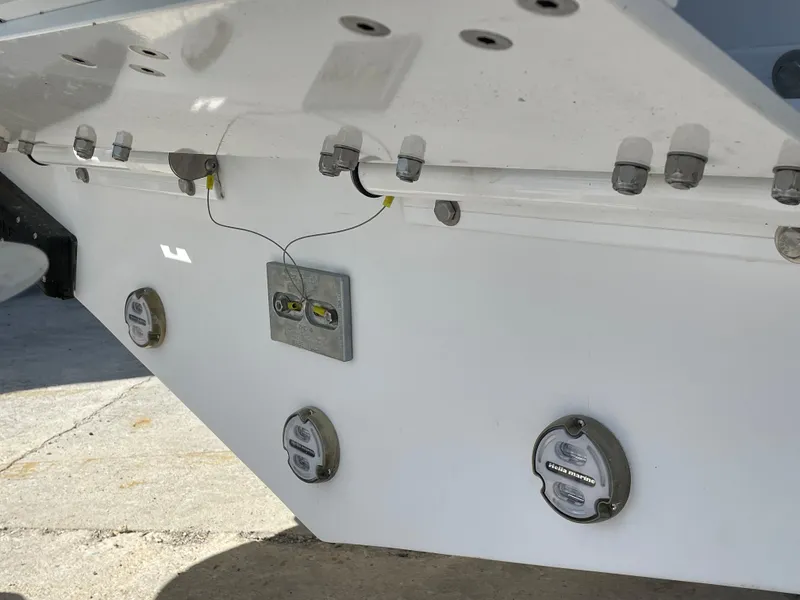 Slide: The Image of 2025 True North 34 Outboard Express boat hull with fittings and wiring. - 60
