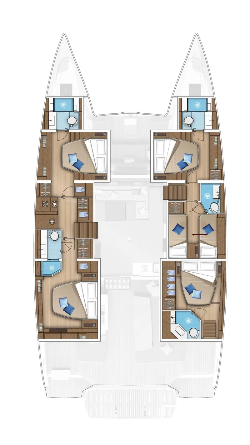Slide: The Image of 2025 Lagoon 55 catamaran layout with spacious cabins and modern amenities. - 26