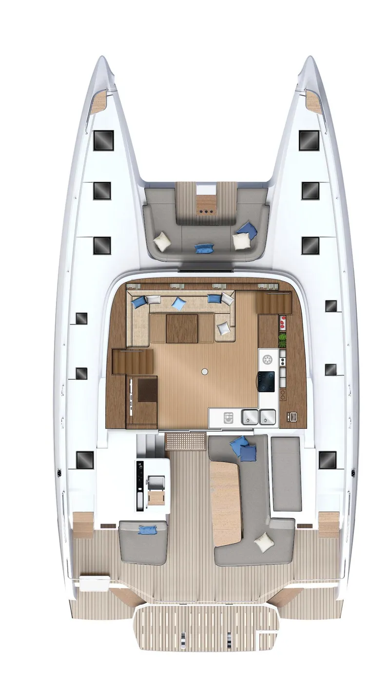 Slide: The Image of 2025 Lagoon 55 catamaran interior layout, featuring spacious living and dining areas. - 29