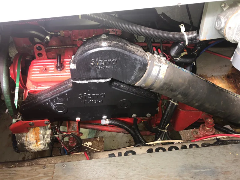 Slide: The Image of Engine compartment of a 1993 Carver 350 Aft Cabin boat, featuring Sierra components. - 38