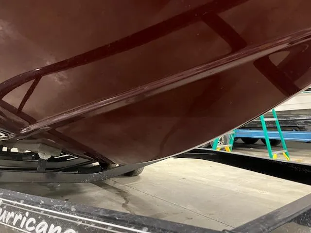 Slide: The Image of Close-up of a 2017 Hurricane SS202 boat hull on a trailer. - 18