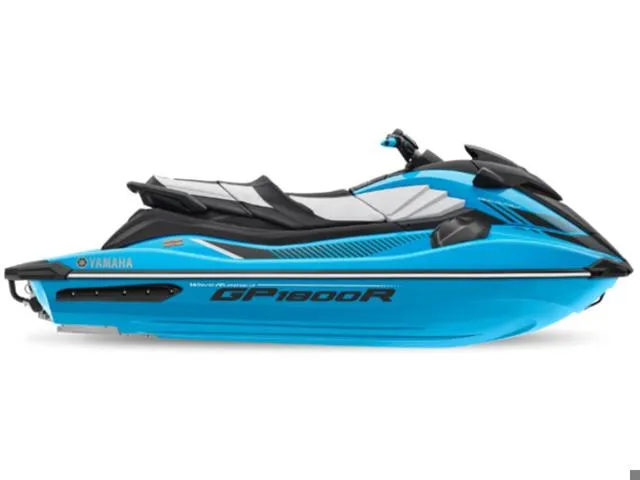 Slide: The Image of 2022 Yamaha WaveRunner GP1800R in vibrant blue, side view. - 1
