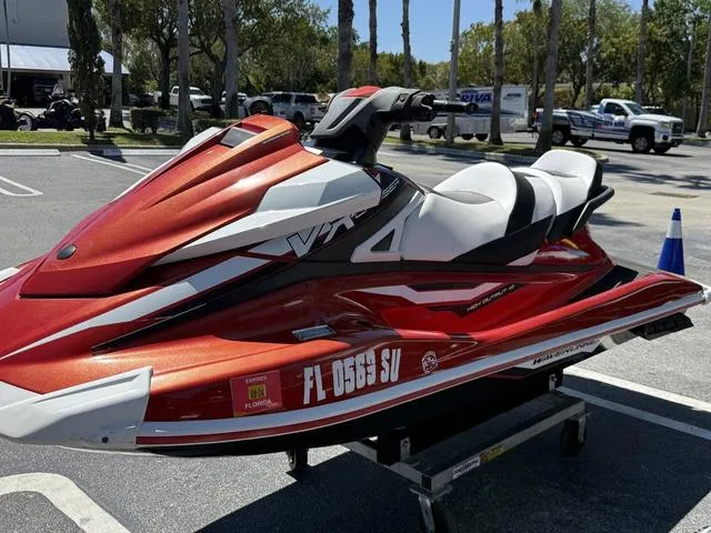 Slide: The Image of 2020 Yamaha WaveRunner VX Cruiser in red, parked outdoors on a trailer. - 3