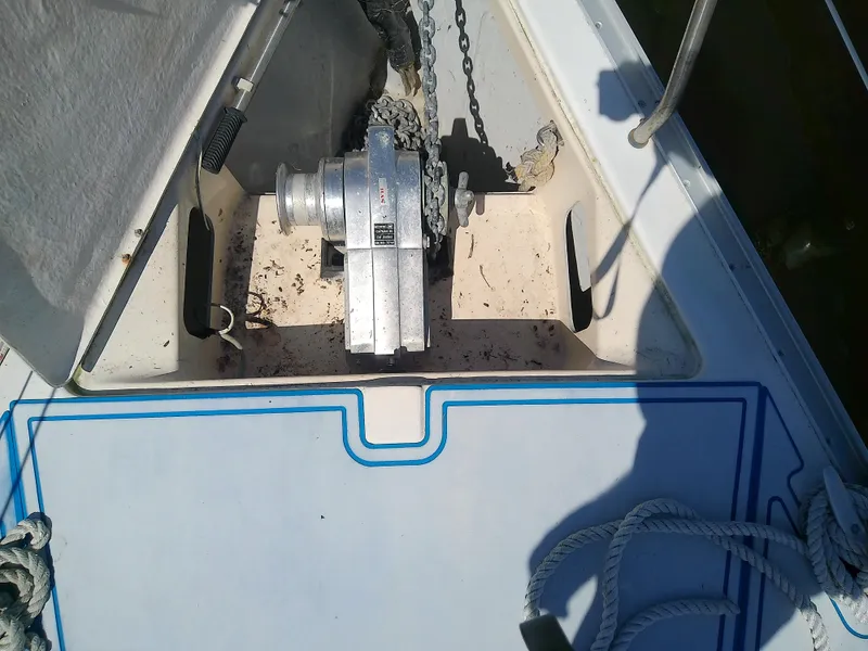 Slide: The Image of Anchor winch on 2001 Bavaria 37 Cruiser yacht deck. - 9