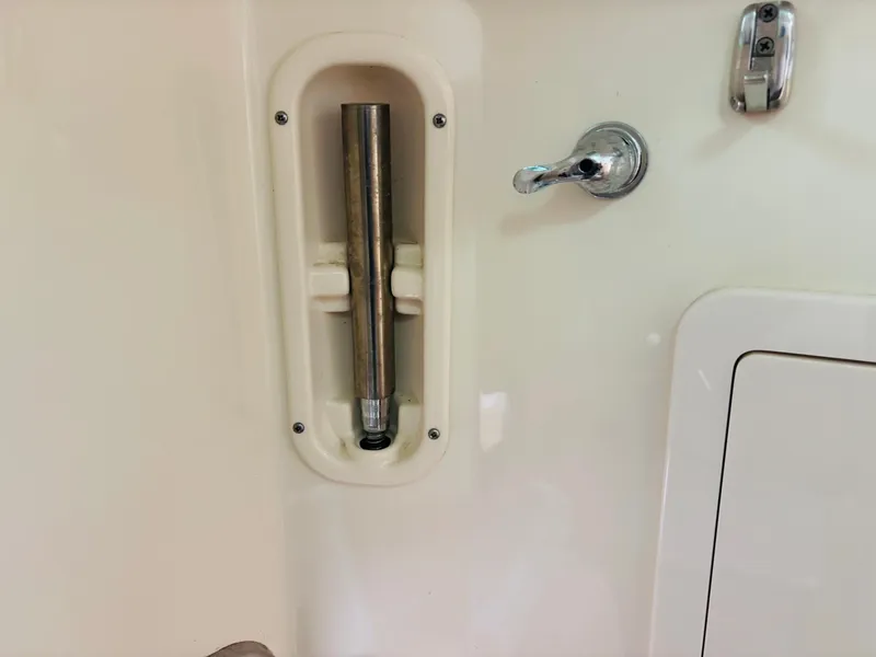 Slide: The Image of 2016 Boston Whaler 370 Outrage boat interior detail with metal rod and handle. - 45