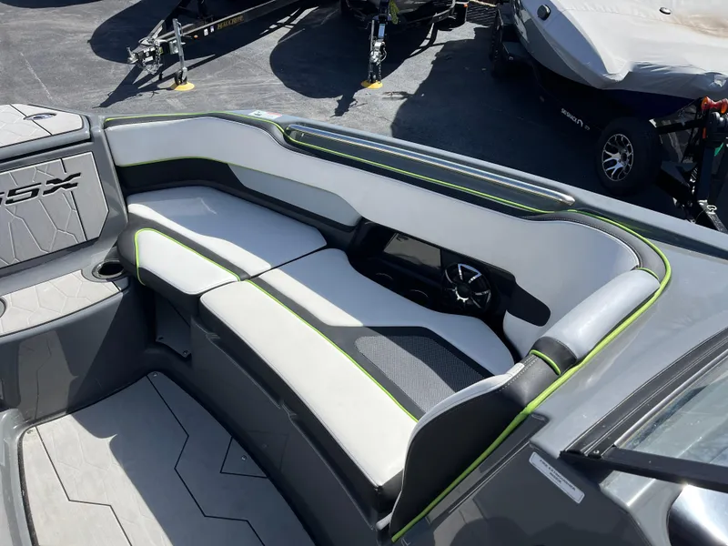 Slide: The Image of Interior seating of a 2021 Yamaha Boats 255X, featuring sleek design and modern upholstery. - 16