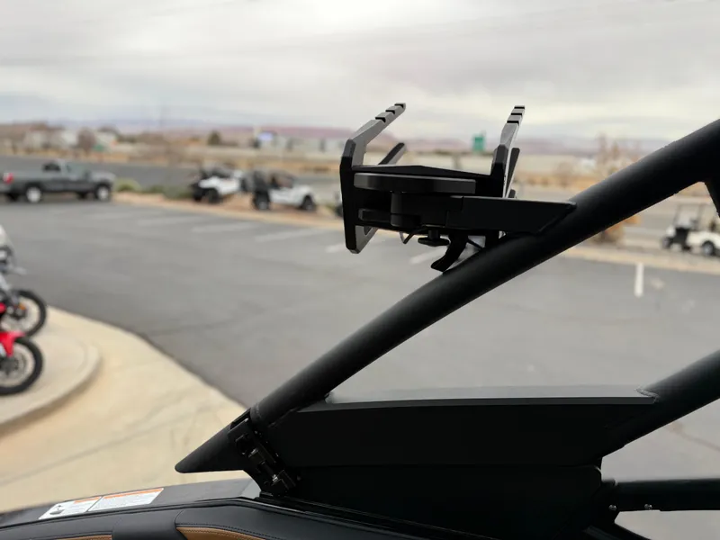 Slide: The Image of Close-up of 2025 Yamaha Boats 255XD tower mount in a parking lot. - 80