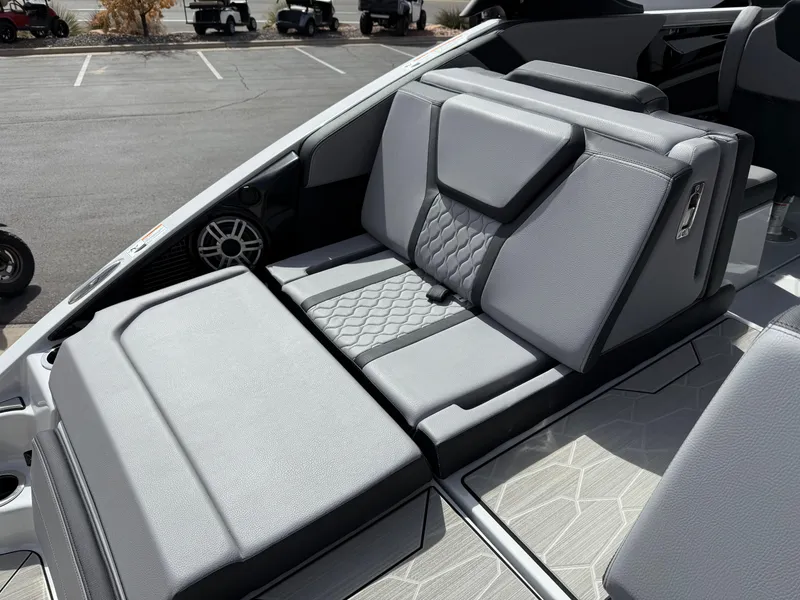 Slide: The Image of 2025 Yamaha Boats 255XD interior seating with modern design and premium upholstery. - 22