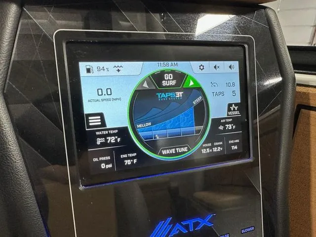 Slide: The Image of Touchscreen display of 2023 ATX Boats 22 TYPE-S, showing surf and wave settings. - 15