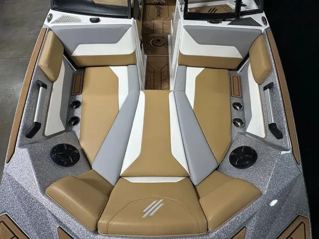 Slide: The Image of 2023 ATX Boats 22 TYPE-S interior with tan and gray seating, modern design. - 17