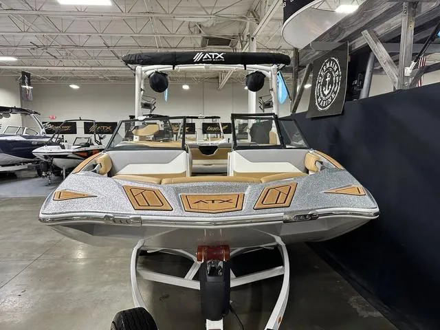 Slide: The Image of 2023 ATX Boats 22 TYPE-S in showroom, front view with sleek design. - 3