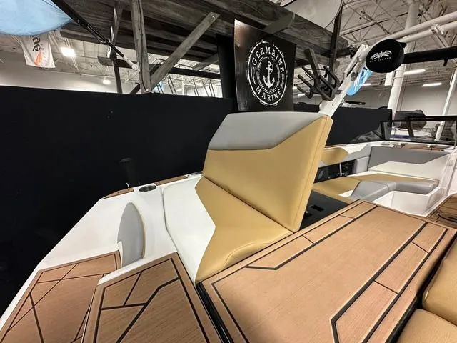Slide: The Image of 2023 ATX Boats 22 TYPE-S interior with tan and gray seating, showcasing modern design. - 7