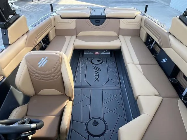 Slide: The Image of 2025 ATX Boats 24 TYPE-S interior with tan seating and sleek design. - 8
