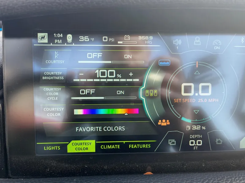 Slide: The Image of Dashboard display of a 2020 Nautique GS22 boat showing settings and controls. - 31