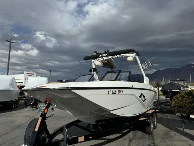 Slide: The Image of 2023 ATX Boats 22 TYPE-S on trailer under cloudy sky. - 3