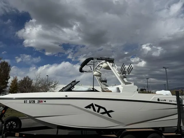 Slide: The Image of 2023 ATX Boats 22 TYPE-S under cloudy sky, side view. - 4