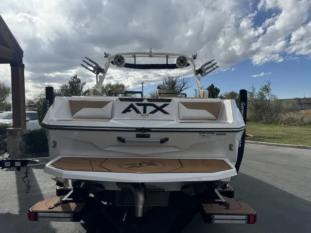 Slide: The Image of 2023 ATX Boats 22 TYPE-S, rear view, parked outdoors under cloudy sky. - 6