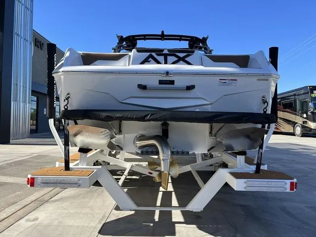 Slide: The Image of 2024 ATX Boats 24 TYPE-S on trailer, rear view, outdoor setting. - 4